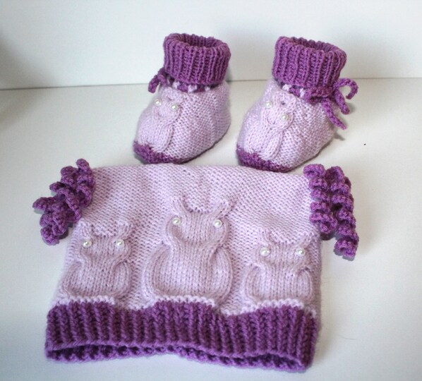 Strickanleitung Baby-Set Eulen, Mütze und Baby-Schuhe, ca. 5 - 12 Monate