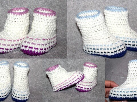 gewebte Stiefelchen in vier Größen ( 9 - 12 cm) Häkelanleitung