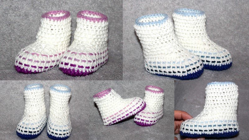 woven baby boots in 4 different sizes 3,5 - 4,7 inches crochet pattern