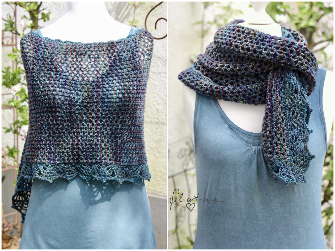 Gestrickter Poncho mit Häkelbordüre, Größe 36 - 46