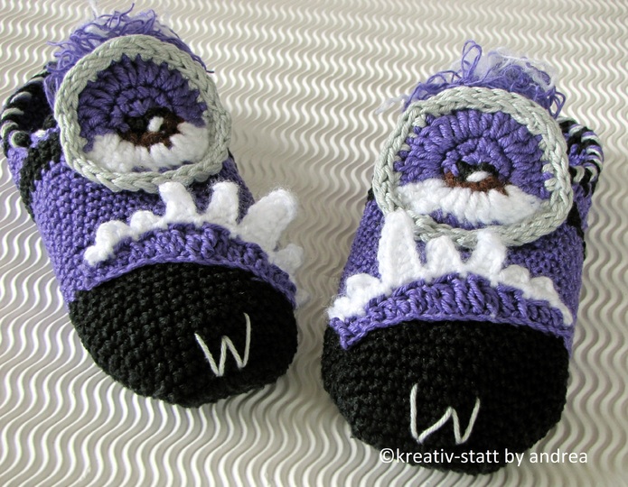 Hausschuh Pantoffel "Monster Minion" mit Sohle - Gr. 22 bis 43 - Häkelanleitung