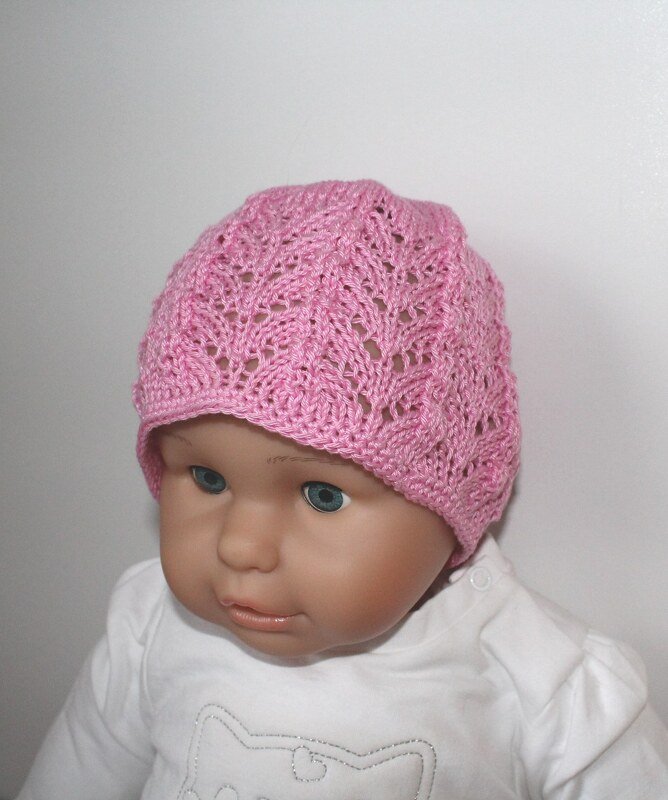 Strickanleitung Baby-Mütze Ajourmuster, Taufmütze, ca. 5 - 12 Monate