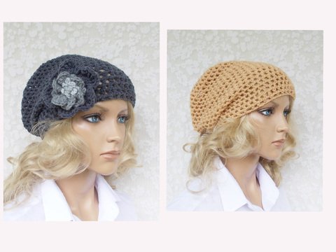 Häkel-Beanie, Mütze mit großer 3-D-Häkelblüte (Durchmessser ca. 10 - 12 cm), one size, Häkelanleitung