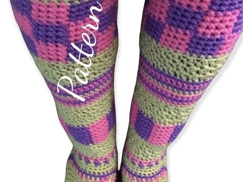 Crochet Checkered Knee High Socks PDF Pattern