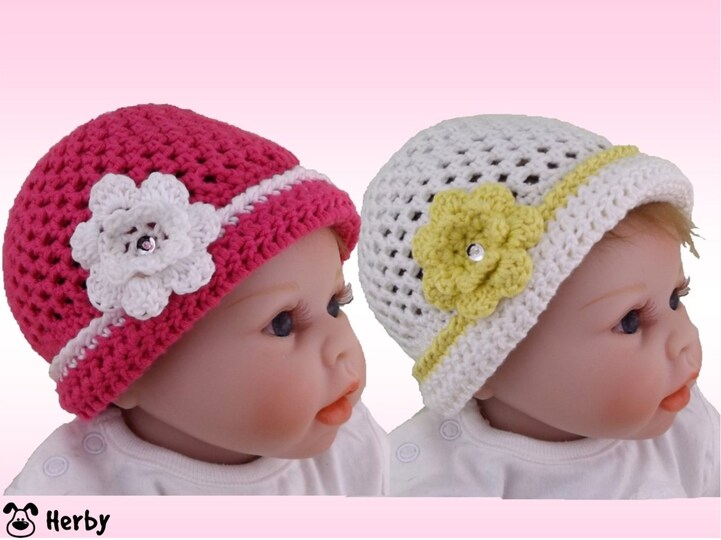 Häkelanleitung Sommermütze "Blume" für 2 - 6 Monate