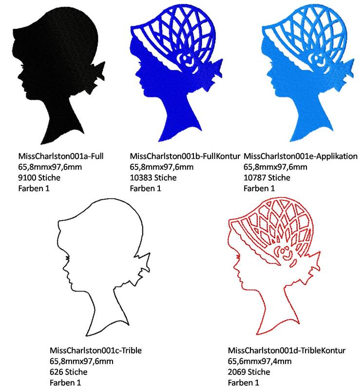Stickdatei MissCharlston in 5 verschieden Varianten Silhouette - Bild 2