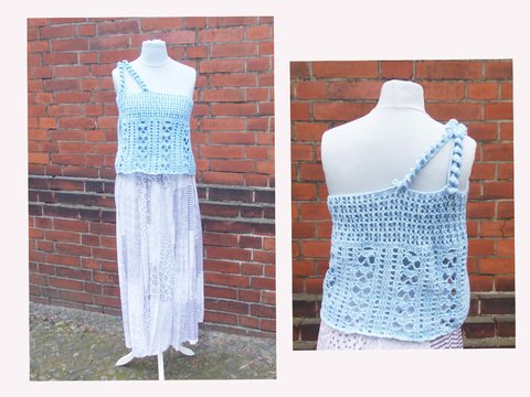 Häkeltop, Frühlings- und Sommershirt, Häkelshirt mit raffinierter Trägervariante