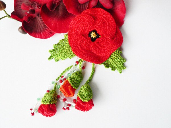 Bag pendant (deco) poppy with buds, length approx. 10 cm