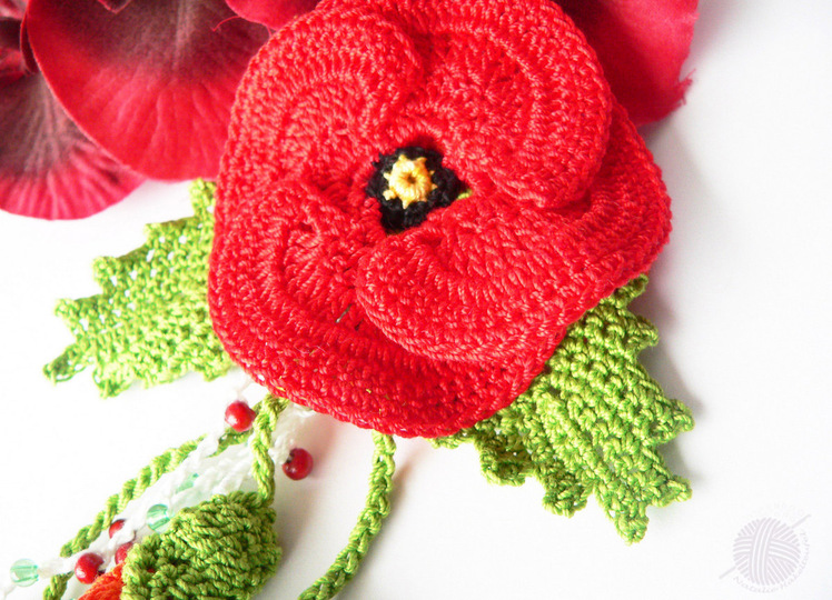 Bag pendant (deco) poppy with buds, length approx. 10 cm