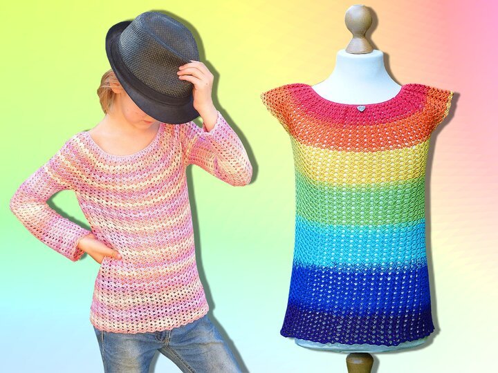 Häkelanleitung 2 in 1 - Fächertop und Fächerpullover - alle Kindergrößen