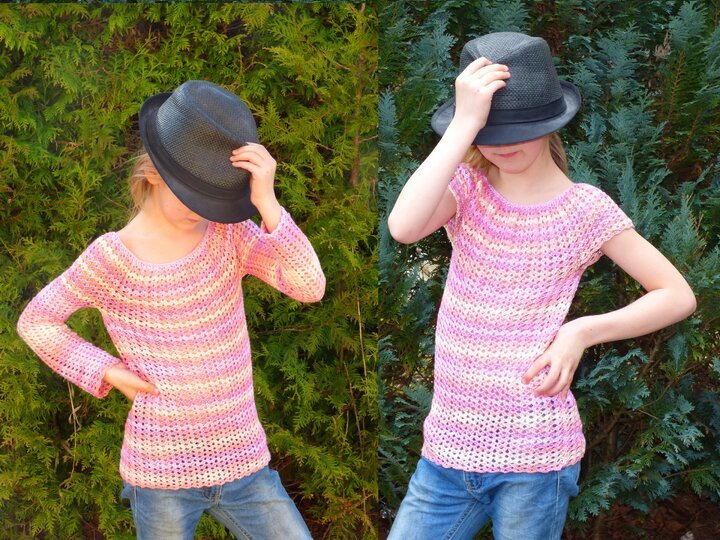 Häkelanleitung 2 in 1 - Fächertop und Fächerpullover - alle Kindergrößen