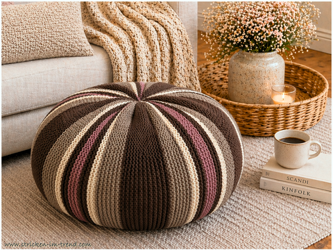 Knitting Pattern Pouf Stripes | Round Floor Cushion Knit | HomeWare #3