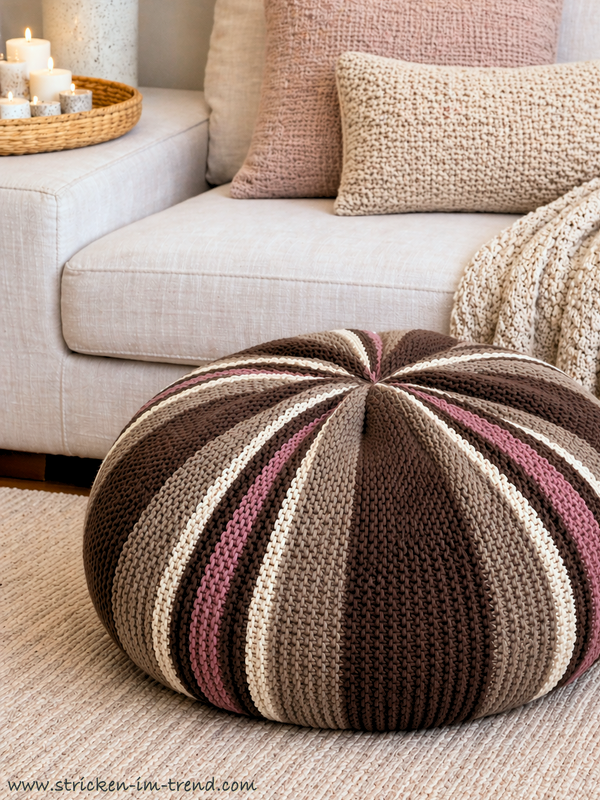 Knitting Pattern Pouf Stripes | Round Floor Cushion Knit | HomeWare #3 - Image 4