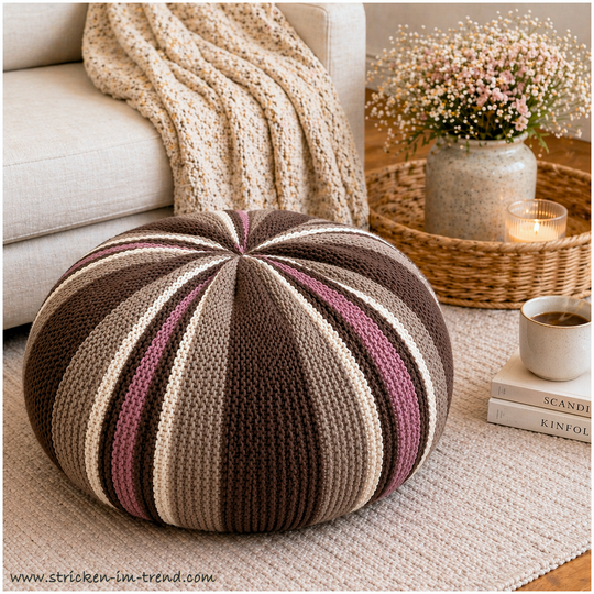 Strickanleitung Pouf Stripes | Rundes Sitzkissen stricken | HomeWare #3