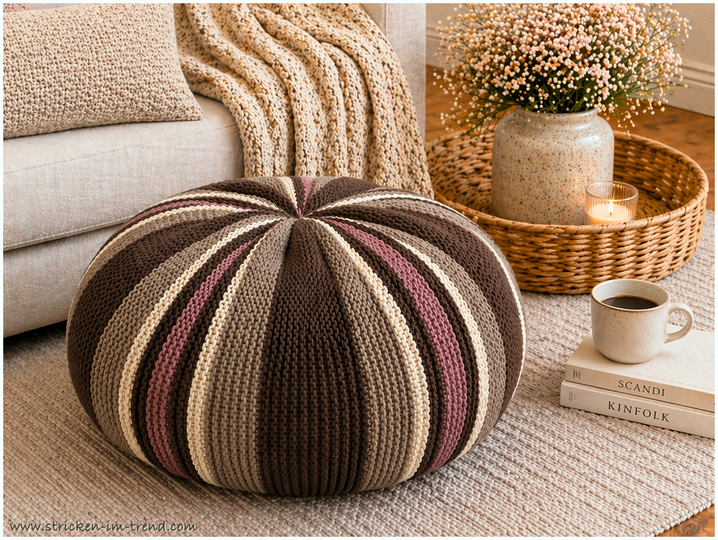 Strickanleitung Pouf Stripes | Rundes Sitzkissen stricken | HomeWare #3