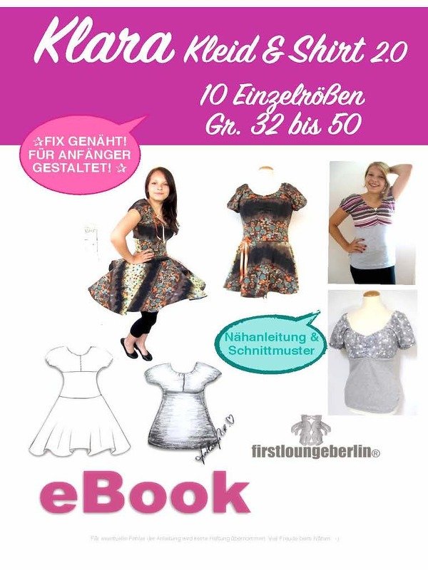 Klara Shirt & Kleid Damenkleid Tellerrockkleid Sommerkleid Top - Nähanleitung mit Schnittmuster Gr. 32-50 -  firstloungeberlin