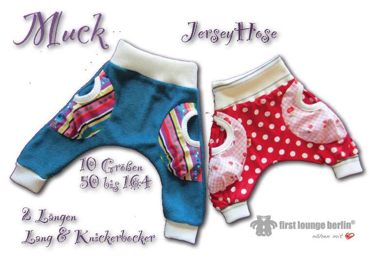 Muck E-Book Jerseyhose Pumphose für Kids mit 3D Taschen Unisex in 10 Größen 50/56-158/164 Nähanleitung & Schnittmuster von firstloungeberlin