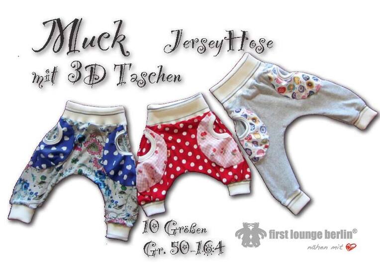 Muck E-Book Jerseyhose Pumphose für Kids mit 3D Taschen Unisex in 10 Größen 50/56-158/164 Nähanleitung & Schnittmuster von firstloungeberlin