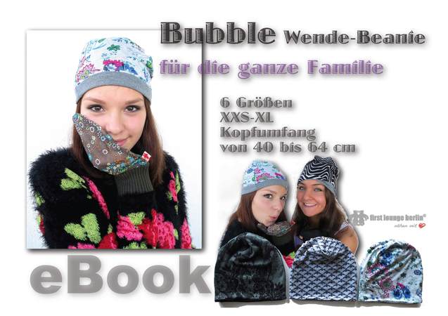 Bubble *** E-Book Pdf-Datei Wende-Beanie Schnittmuster und Nähanleitung für die ganze Familie in 6 Größen von firstloungeberlin