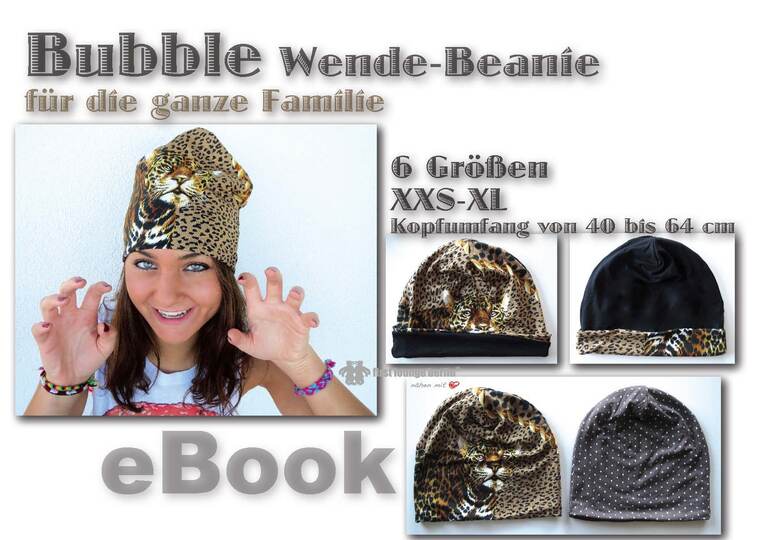 Bubble *** E-Book Pdf-Datei Wende-Beanie Schnittmuster und N&auml;hanleitung f&uuml;r die ganze Familie in 6 Gr&ouml;&szlig;en von firstloungeberlin
