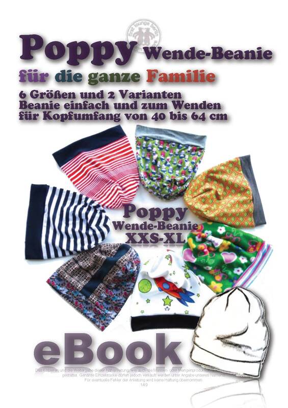 Poppy *** E-Book Wende-Beanie Mütze in 6 Größen XXS-XL für die ganze Familie! Schnittmuster mit Nähanleitung Design von firstloungeberlin