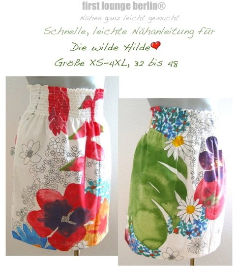 Hilde *** E-Book Pdf-Datei gesmokter Rock, Nähanleitung ohne Schnitt für einen schnellen Rock in 6 Doppelgrößen 32/34-46/48 firstloungeberlin
