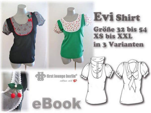 Evi 2.0 Shirt Bluse Top Gr. 32 bis 54 3 Varianten Nähanleitung mit Schnittmuster Design und Entwicklung von firstloungeberlin