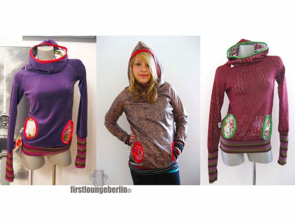 Edda Kragen oder Kapuzen Sweater mit Mufftasche Pullover Pulli Kapuzen-Hoodie, Nähanleitung &amp; Schnittmuster Gr.30-50
