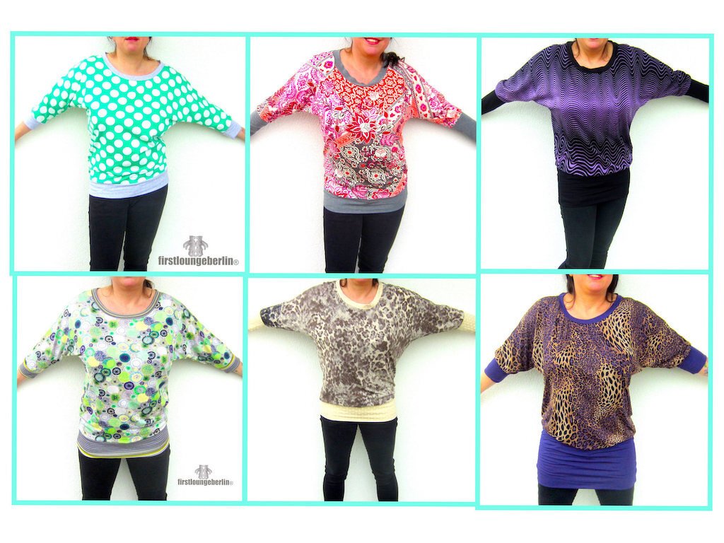 Funny *** E-Book Pdf-Datei pattern Shirt & Kleid Nähanleitung mit Schnittmuster in 11 Größen 32/34 bis 52/54 Design von firstloungeberlin