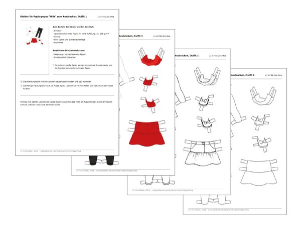 Kleider für Papierpuppe "Mila" – Druckvorlage mit Bastelanleitung, Outfit 1
