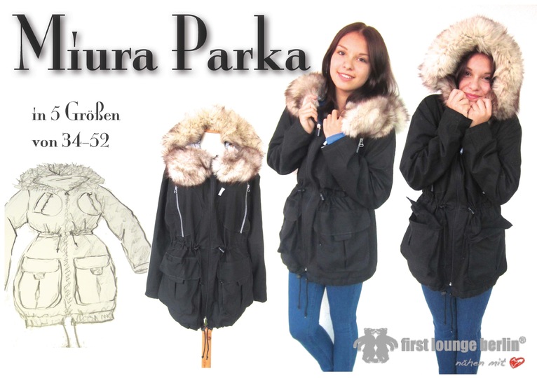 Miura *** E-Book Pdf-Datei Parka Mantel Kapuzenjacke Anleitung mit Schnitt in 5 Größen, 2 Längen handmade with by Love firstloungeberlin