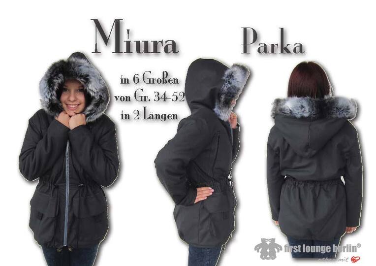 Miura *** E-Book Pdf-Datei Parka Mantel Kapuzenjacke Anleitung mit Schnitt in 5 Größen, 2 Längen handmade with by Love firstloungeberlin
