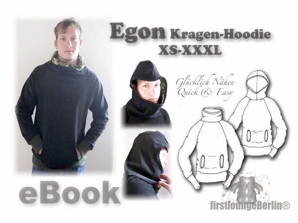 Egon Kragen Pullover, Hoodie Sweater Sweatshirt Nähanleitung mit Schnittmuster Hoody Männer Unisex Gr. XS-XXXL