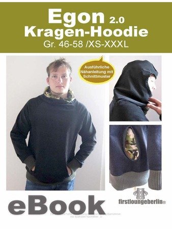 Egon Kragen Pullover, Hoodie Sweater Sweatshirt Nähanleitung mit Schnittmuster Hoody Männer Unisex Gr. XS-XXXL