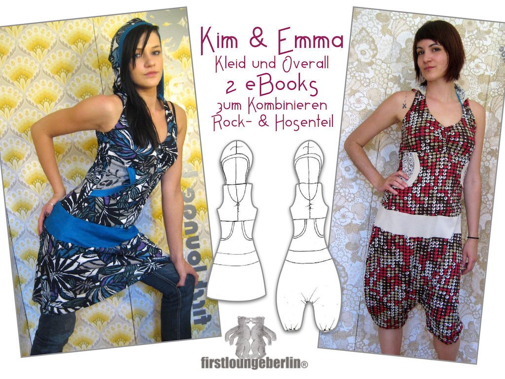 Kim & Emma Kleid & Overall Kombi Jerseykleid Jumper Damenkleid Kapuzenkleid