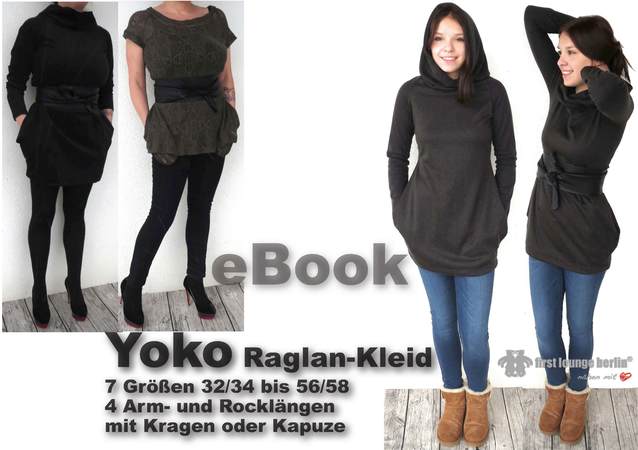 Yoko *** E-Book Kleid Raglankleid in 7 Doppelgrößen von Gr. 32/34 bis 56/58 Nähanleitung mit Schnittmuster Design von firstloungeberlin