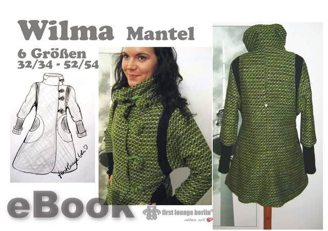 Wilma *** E-Book Wollmantel Kragen-Mantel Nähanleitung mit Schnittmuster in 6 Größen XS-XXL Design von firstloungeberlin