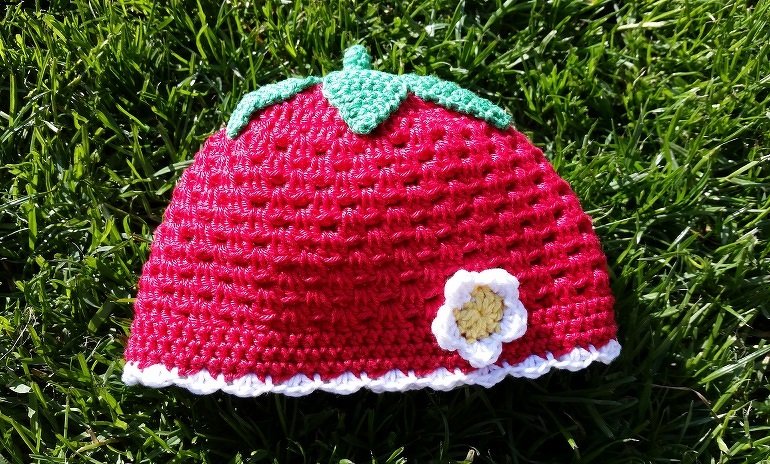 Häkelanleitung Frühlingsmütze Erdbeere - Erdbeermütze alle Größen