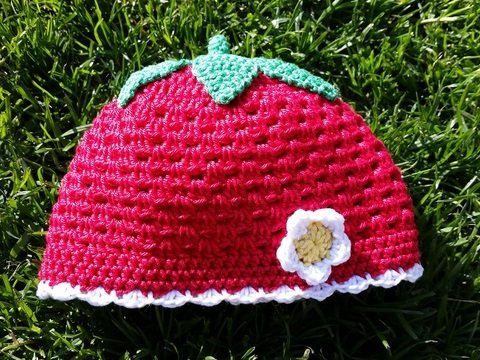 Häkelanleitung Frühlingsmütze Erdbeere - Erdbeermütze alle Größen