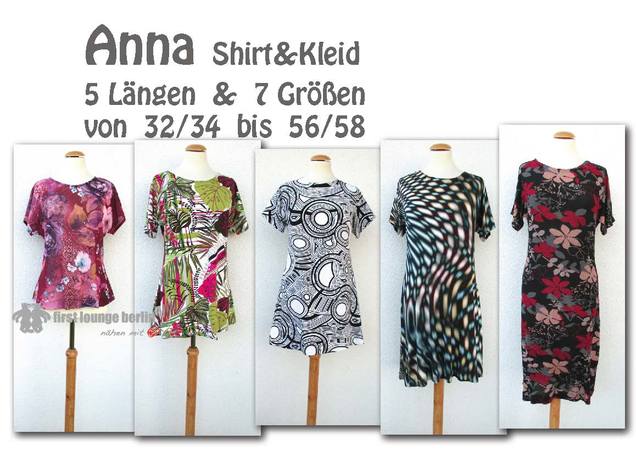 Anna *** E-Book Shirt & Kleid Gr. XS-XXXL in 5 Längen Nähanleitung mit Schnittmuster Design von firstloungeberlin