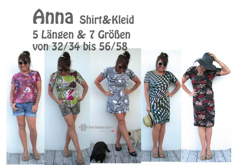 Anna *** E-Book Shirt & Kleid Gr. XS-XXXL in 5 Längen Nähanleitung mit Schnittmuster Design von firstloungeberlin