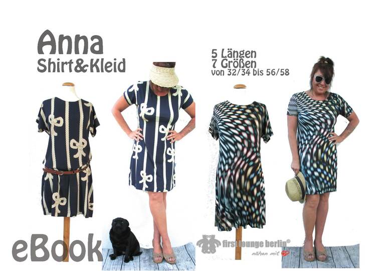 Anna *** E-Book Shirt & Kleid Gr. XS-XXXL in 5 Längen Nähanleitung mit Schnittmuster Design von firstloungeberlin