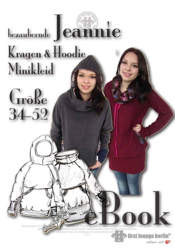Jeannie *** E-Book Kragen-Hoody Mini-Kleid Nähanleitung mit Schnittmuster Gr. XS-XXXL von firstloungeberlin