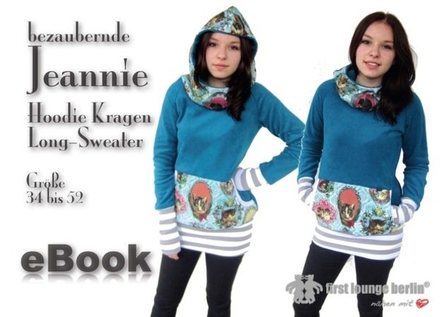 Jeannie *** E-Book Kragen-Hoody Mini-Kleid Nähanleitung mit Schnittmuster Gr. XS-XXXL von firstloungeberlin