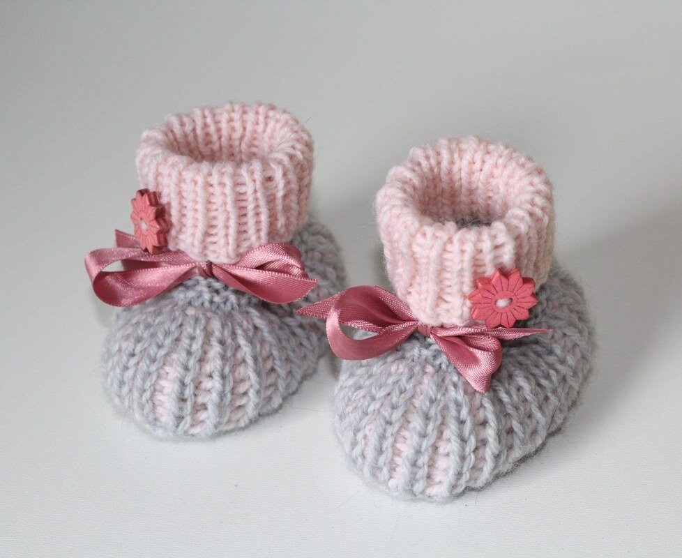 Strickanleitung Baby-Schuhe, Booties, Schühchen im Halbpatent, Sohlenlänge ca. 10 cm - Bild 2