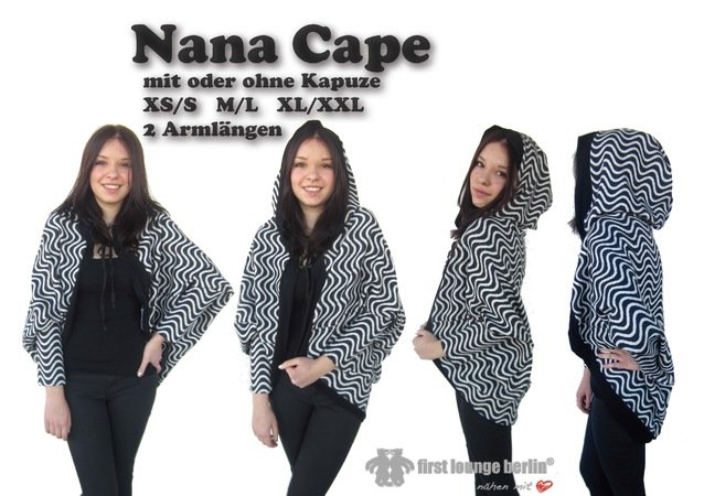 Nana *** E-Book Cape Poncho Umhang in 3 Größen XS/S bis XL/XXL Nähanleitung mit Schnittmuster Nähen leicht und schnell! von firstloungeberlin