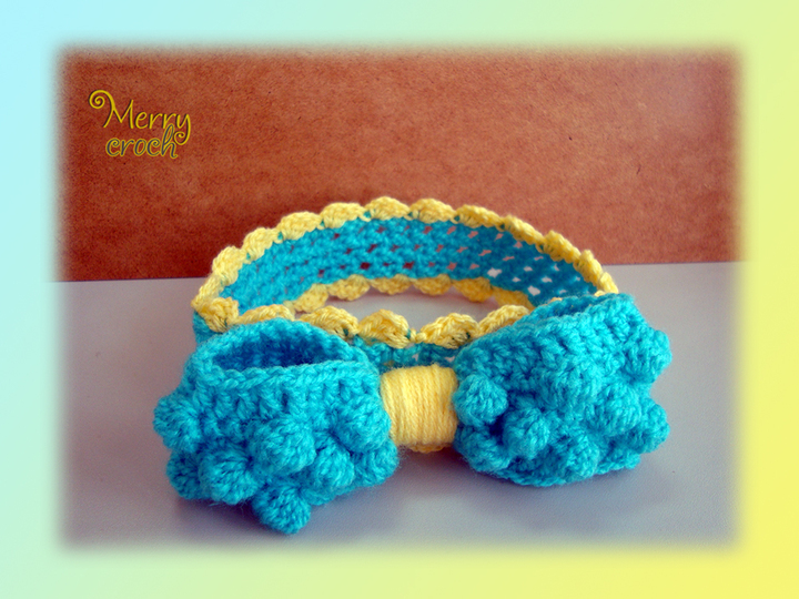 Crochet Baby Headband, Girls Headband, Puff Ribbon, Girls Ribbon Headband