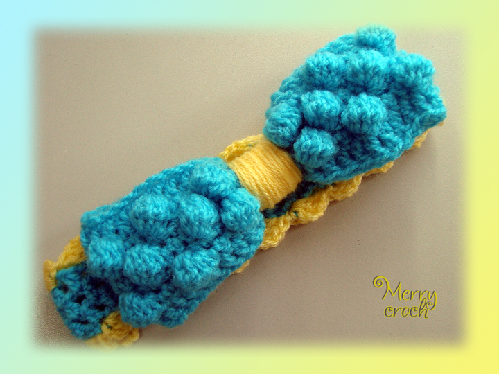 Crochet Baby Headband, Girls Headband, Puff Ribbon, Girls Ribbon Headband