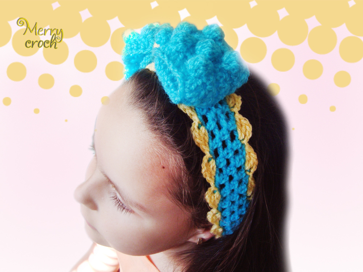 Crochet Baby Headband, Girls Headband, Puff Ribbon, Girls Ribbon Headband
