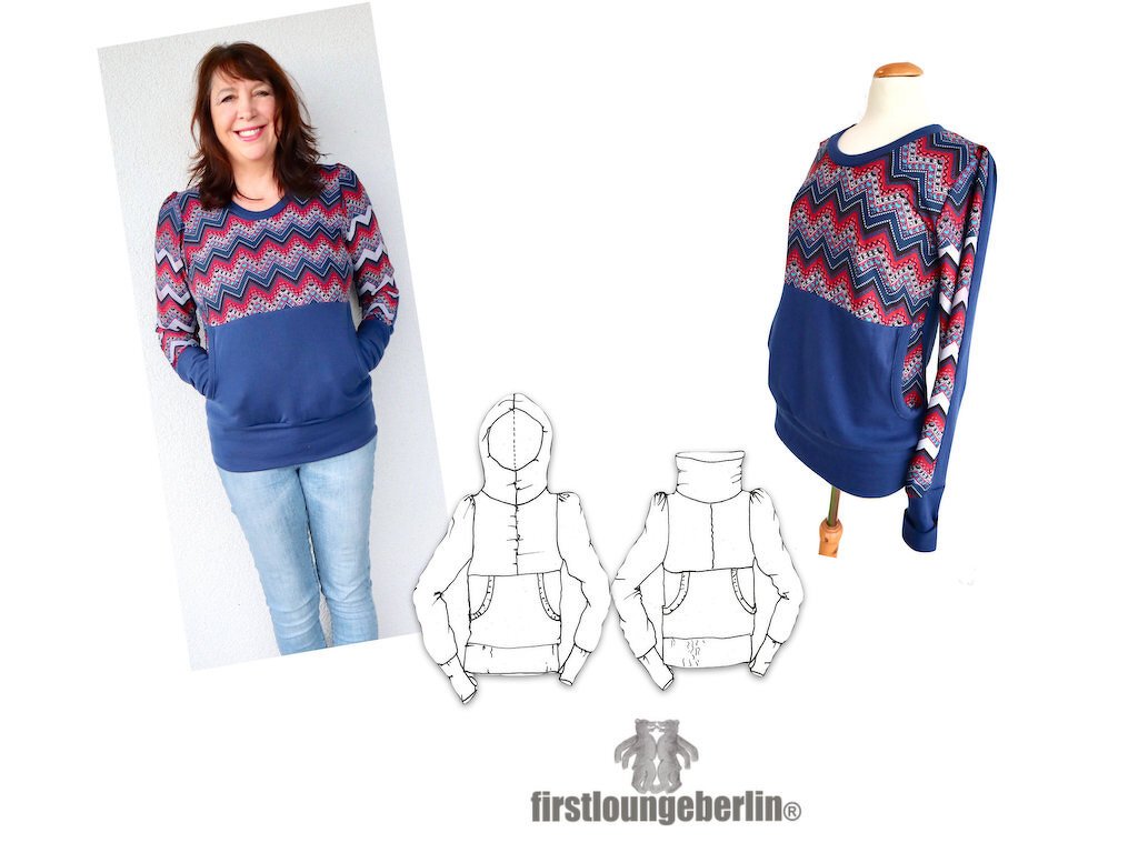 Xia Sweater 2.0 Kragen-Hoodie mit Bauchtasche, Daumenstulpen &amp; Puffärmeln einfach nähen